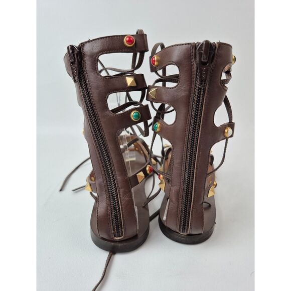 Valentino Garavani Womens Brown Rolling Rockstud Gladiator Sandal Flat Size 37.5 - Picture 5 of 6